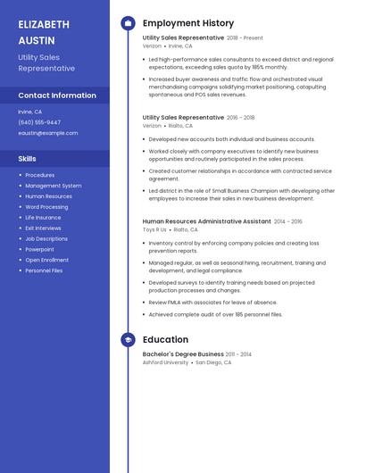 Utility Sales Representative Resume