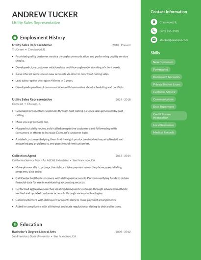 Utility Sales Representative Resume