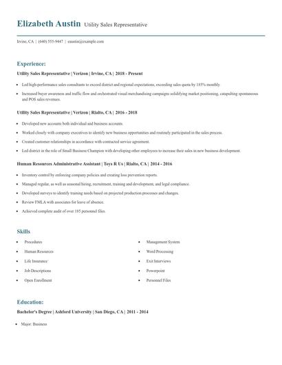Utility Sales Representative Resume