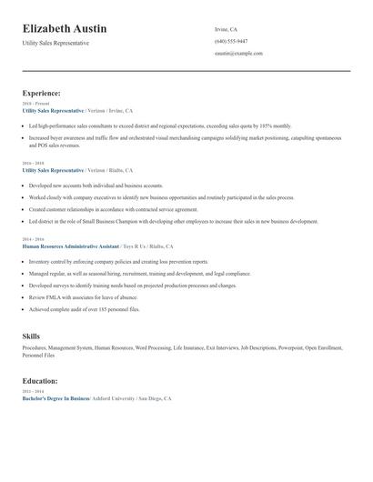 Utility Sales Representative Resume