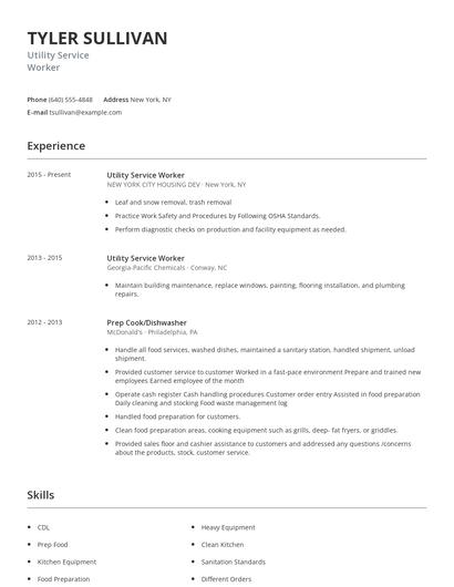Utility Service Worker Resume
