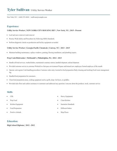 Utility Service Worker Resume