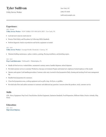 Utility Service Worker Resume