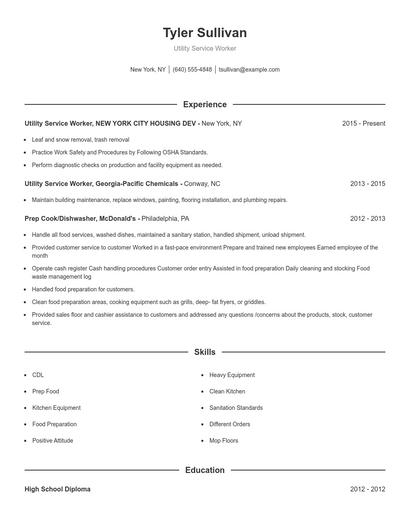Utility Service Worker Resume