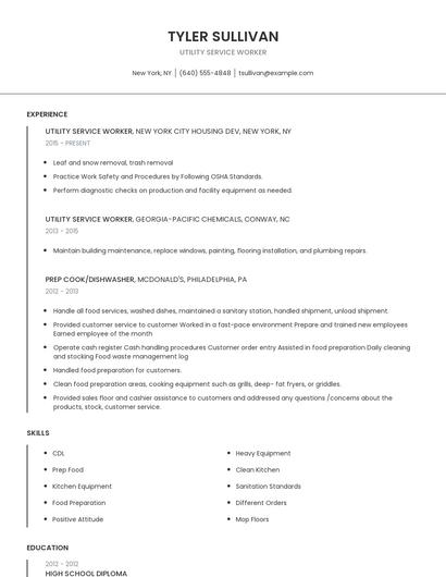 Utility Service Worker Resume