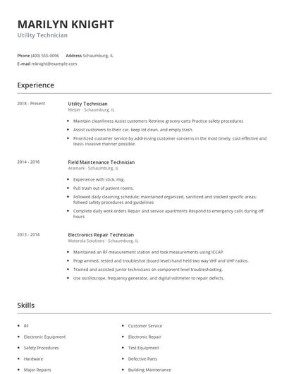 Utility Technician Resume