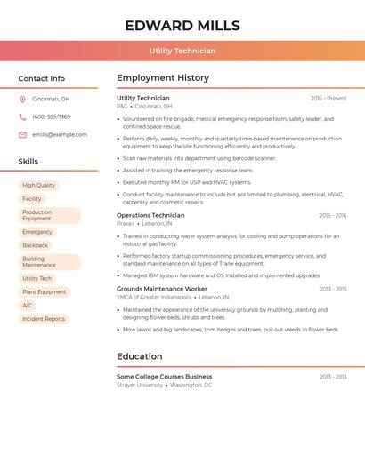 Utility Technician Resume