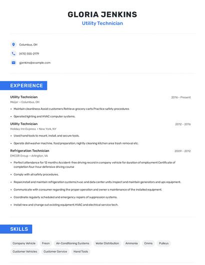 Utility Technician Resume