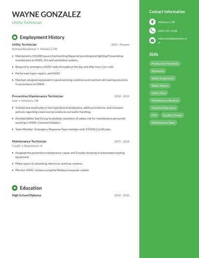 Utility Technician Resume