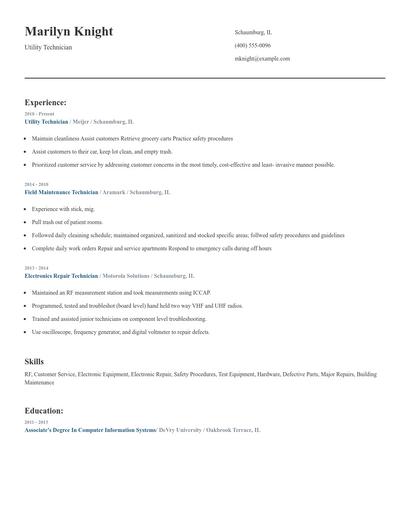 Utility Technician Resume