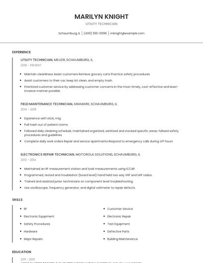 Utility Technician Resume