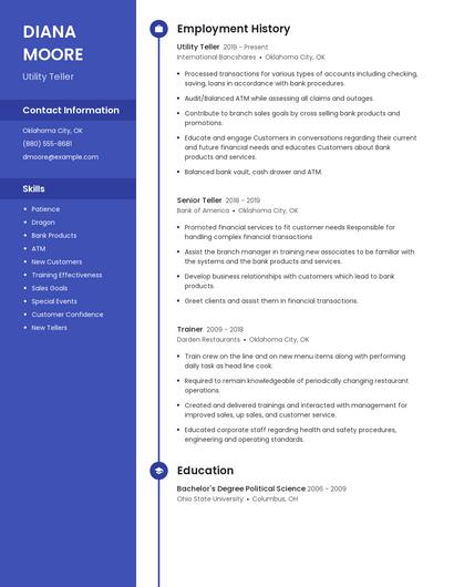 Utility Teller Resume