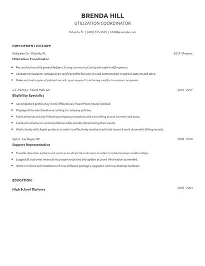 Utilization Coordinator Resume