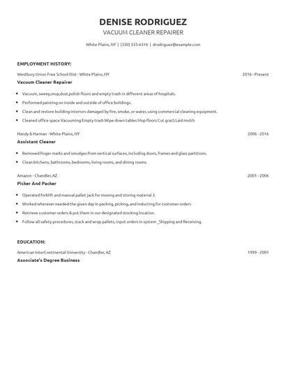 Vacuum Cleaner Repairer Resume