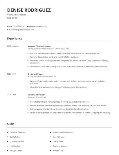 Vacuum Cleaner Repairer Resume
