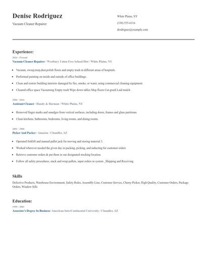 Vacuum Cleaner Repairer Resume