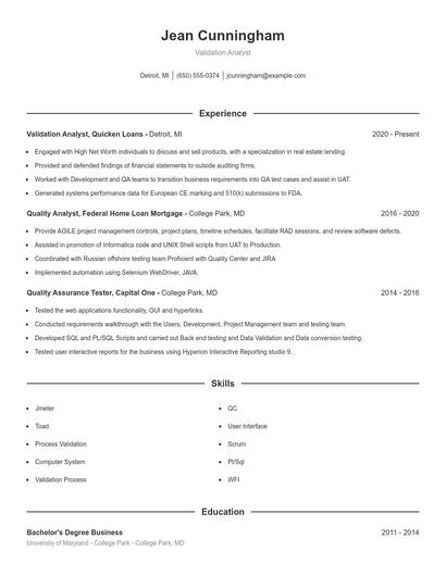 Validation Analyst Resume