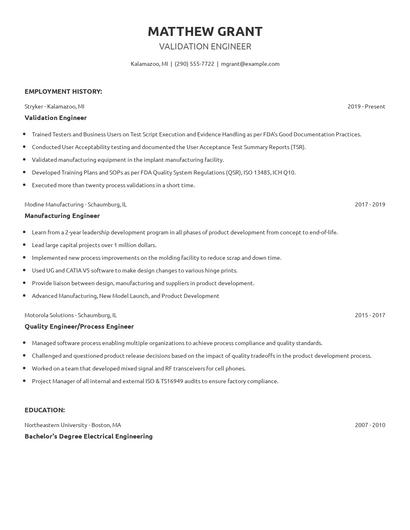 Validation Engineer Resume