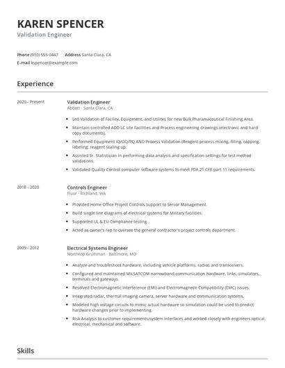 Validation Engineer Resume