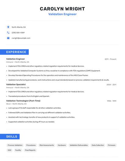 Validation Engineer Resume