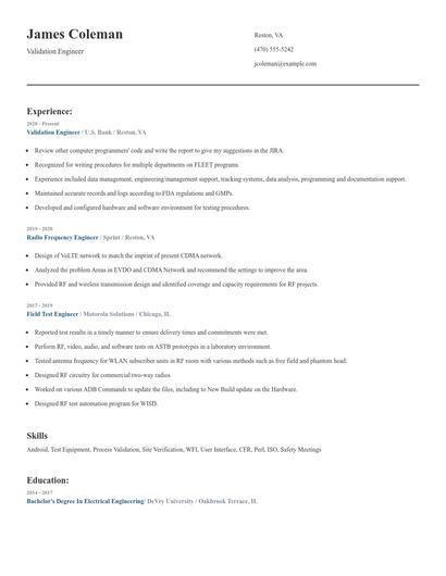 Validation Engineer Resume