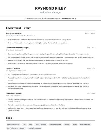 Validation Manager Resume
