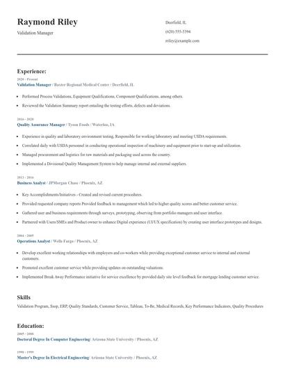 Validation Manager Resume