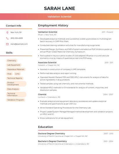 Validation Scientist Resume
