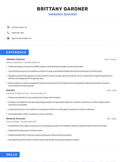 Validation Scientist Resume