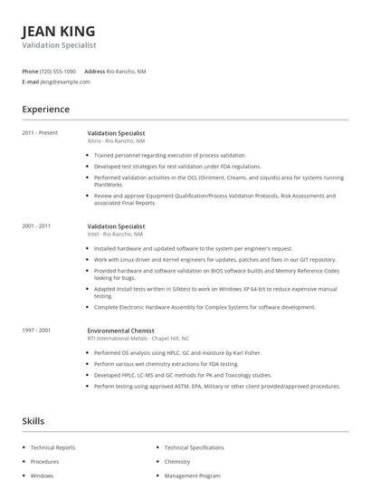 Validation Specialist Resume