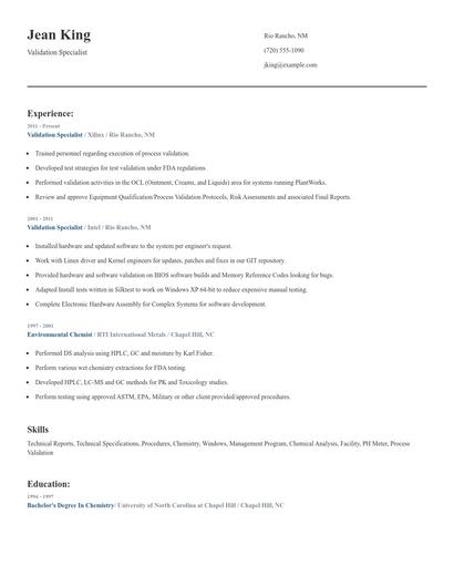 Validation Specialist Resume