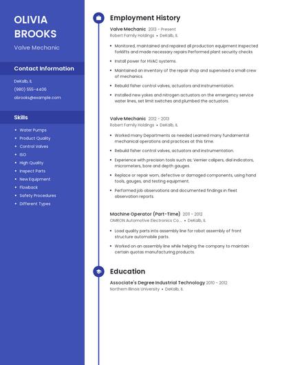 Valve Mechanic Resume