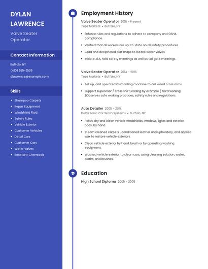 Valve Seater Operator Resume