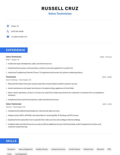 Valve Technician Resume