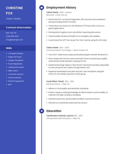 Valve Tester Resume