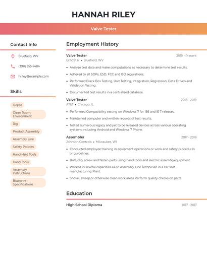 Valve Tester Resume