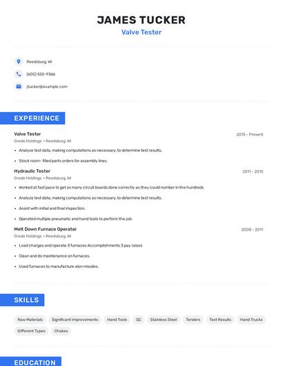 Valve Tester Resume