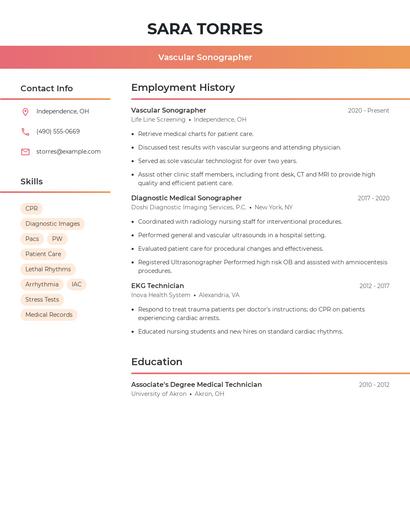 Vascular Sonographer Resume