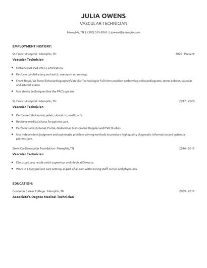 Vascular Technician Resume