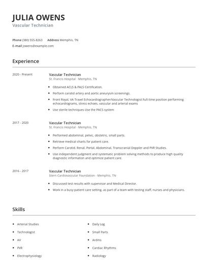 Vascular Technician Resume