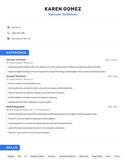 Vascular Technician Resume