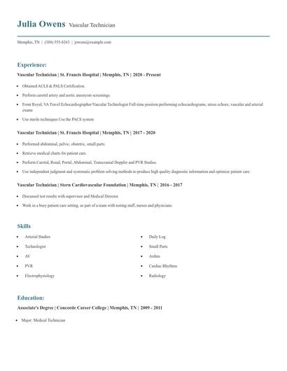 Vascular Technician Resume