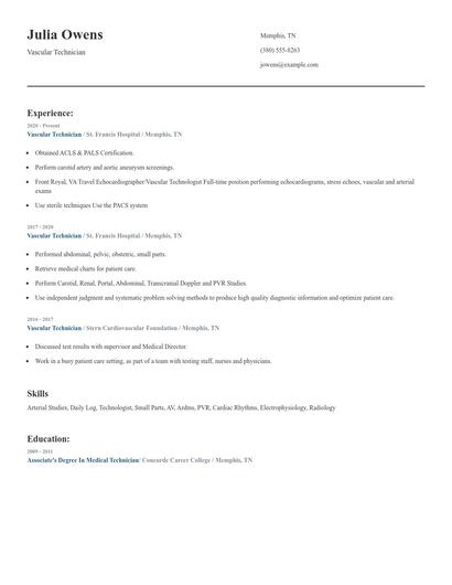 Vascular Technician Resume