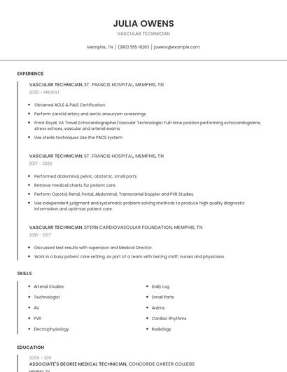 Vascular Technician Resume