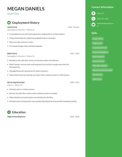 Vault Clerk Resume