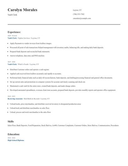 Vault Clerk Resume
