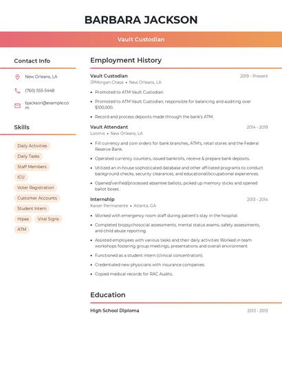 Vault Custodian Resume