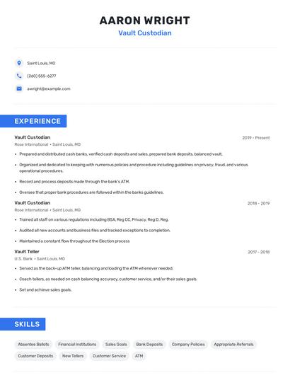 Vault Custodian Resume