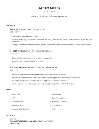 Vault Teller Resume