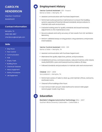 Vector Control Assistant Resume